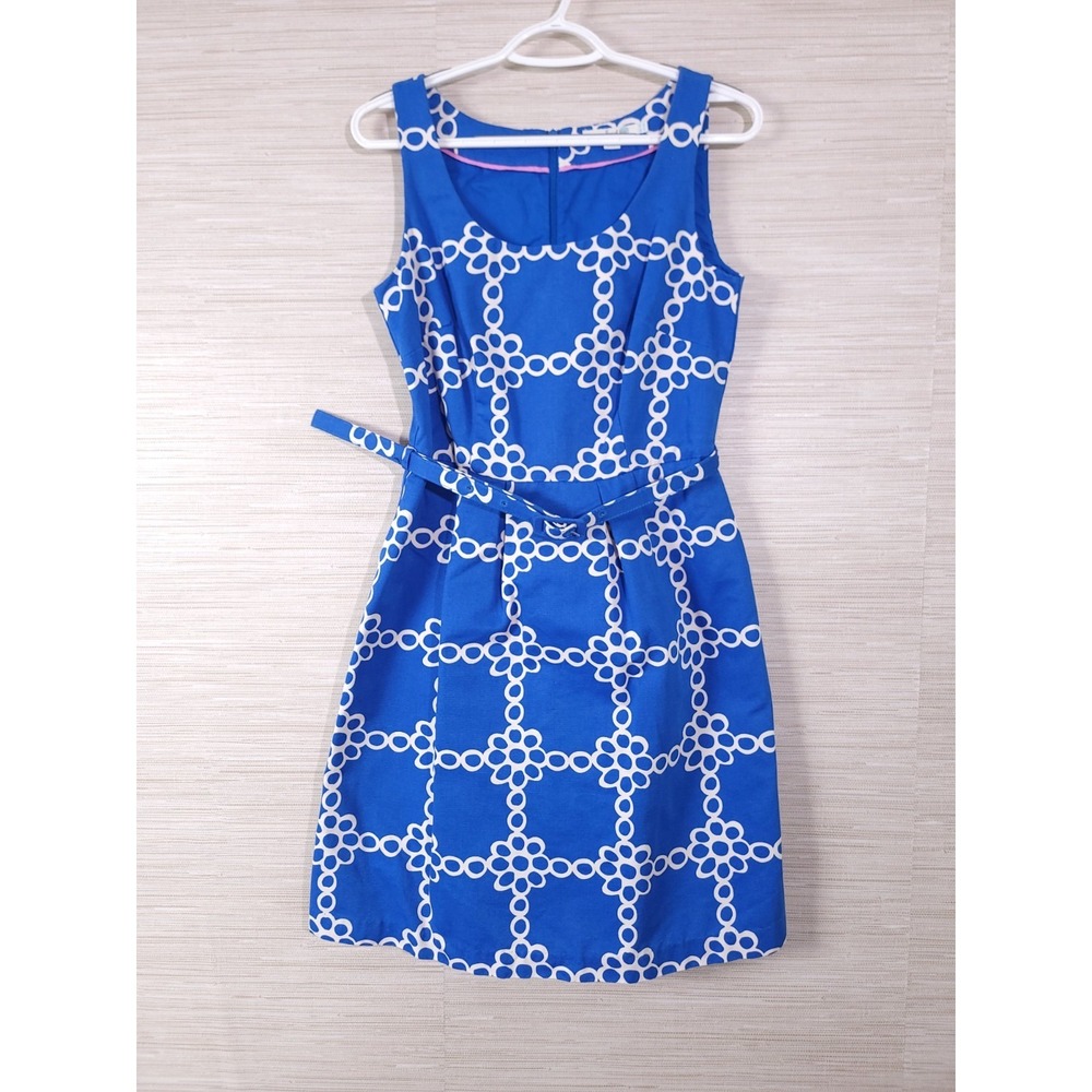 Boden Fit Flare Dress Womens US 6 Blue White Circle Print Sleeveless A-Line‎
